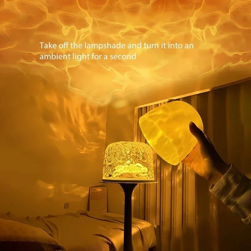 Lampe de chevet LED haute sur pied, effet vague d'eau, atmosphère romantique, cadeau pour couple, veilleuse de projection d'intérieur pour chambre à coucher