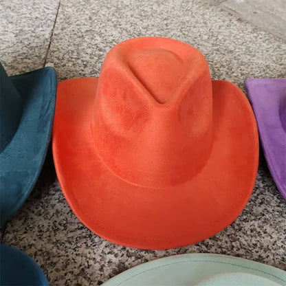 Classic Suede Leather 7.5CM Western Cowboy Women's Fedora Hat Men's Church Jazz Hat Fashion Travel Party Hat Denim Hat 2025
