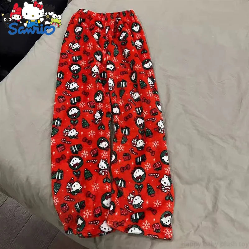 Sanrio Hello Kitty Pajamas Christmas Hello Kitty Flannel Pants Winter Warmth Pajamas Home Pants In Autumn Winter Fashion Trous
