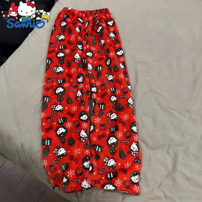 Sanrio Hello Kitty Pajamas Christmas Hello Kitty Flannel Pants Winter Warmth Pajamas Home Pants In Autumn Winter Fashion Trous