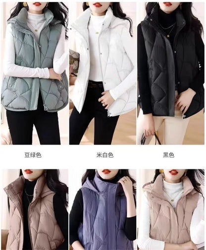 Doudoune Sans Manches en Coton Femme Automne Et Hiver 2025 Nouvelle Mode Vêtement d'Extérieur Doux Mince Gilet Manteau Femme Contraste de Couleurs