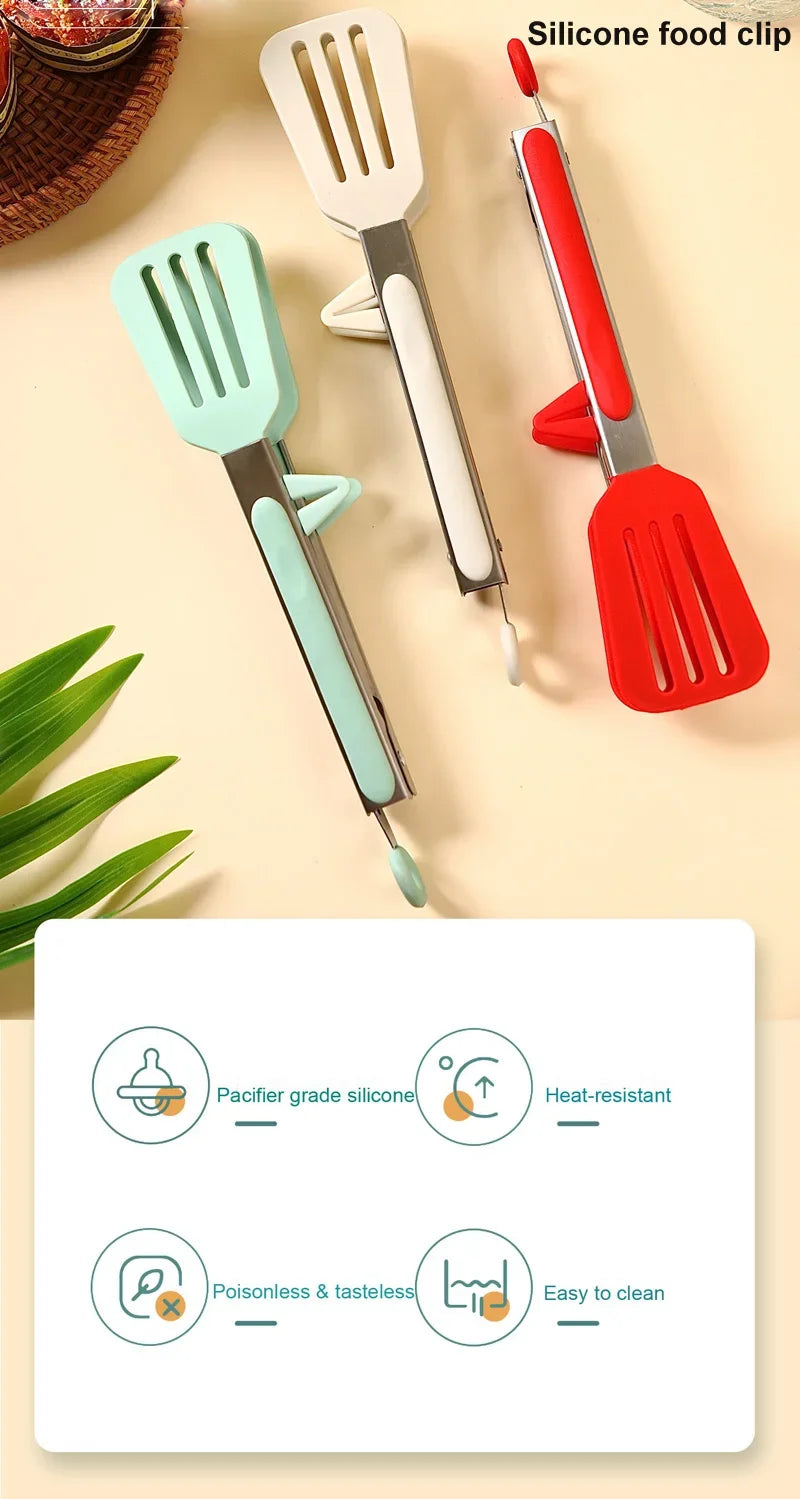 9" Stainless Steel Food Tongs, Non-Stick Silicone Cooking Tongs, Outdoor Salad and Bread Utensils, Kitchen Accessories