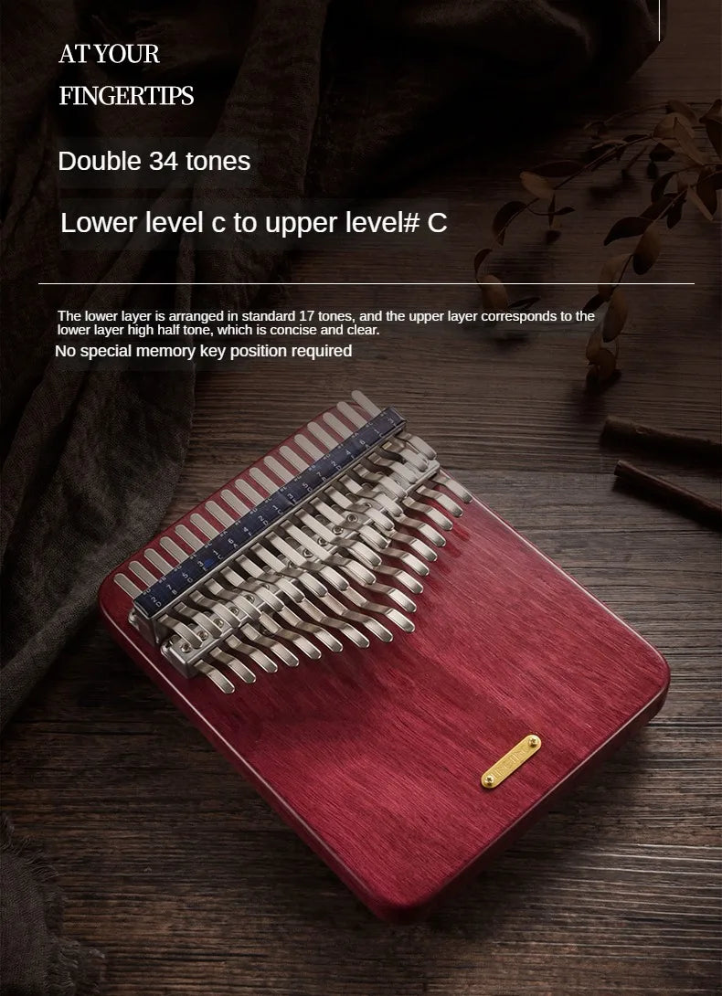 LINGTING-Kalimba à double pouce avec accessoires, clavier musical professionnel, 34 prédire, notes en C
