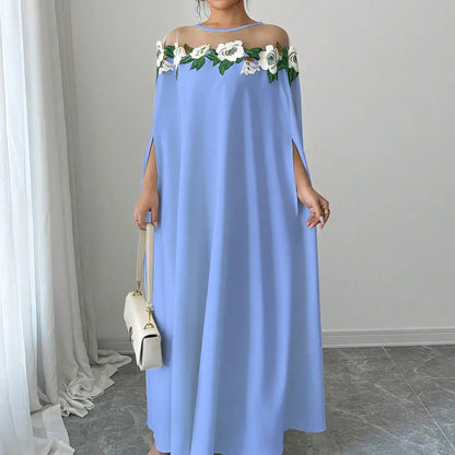 Robe longue de soirée élégante, à la mode, Chic, décoration florale, couleur unie, tempérament de printemps, robe longue ample