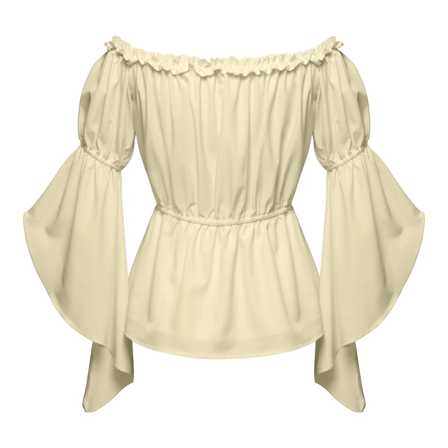 Women's Renaissance Ruffle Blouses, Ruched Sleeve Pleated Blouse, Off Shoulder Boat Neck Medieval Shirt, Victorian Shirt