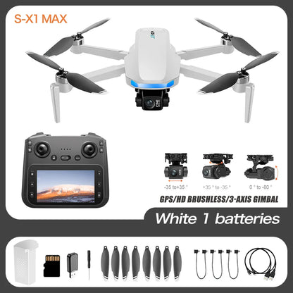 S-X1 MAX Drone GPS 4K professionnel HD EIS Caméras 3 axes Cardan aérien sans balais Écran 4.5" 5G WIFI FPV Drones RC Quadricoptère