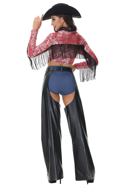 Costumes de Cowboy de ixd'Halloween pour Femme Adulte, Uniforme de Cosplay de Cowboy de l'Ouest, Gothique et Sexy, Costume de Carnaval Trempé, 6 Pièces/Ensemble