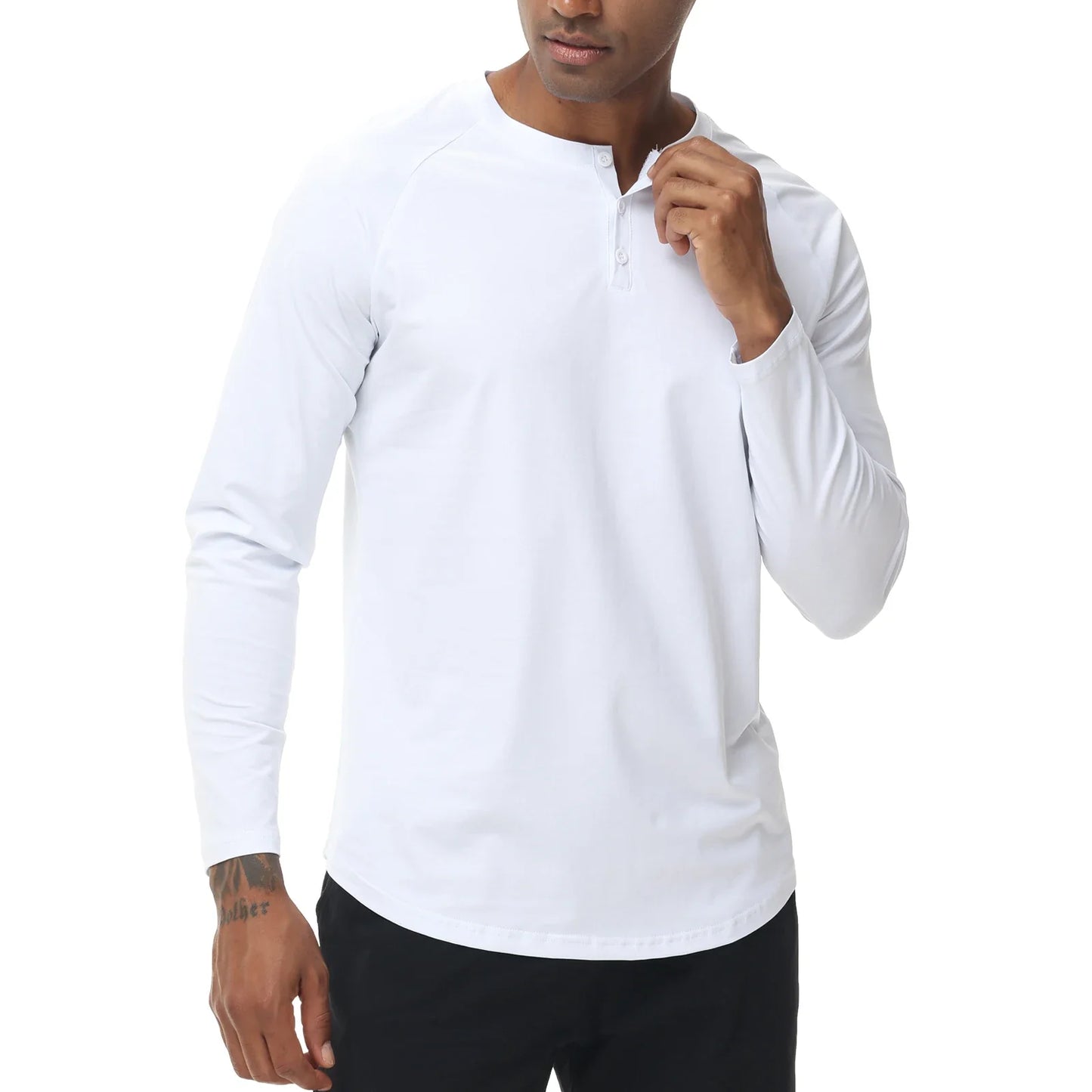 T-shirts boutonnés à manches longues pour hommes, col Henley, décontractés, de haute qualité, pour l'automne