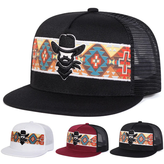 Unisex Western cowboy embroidery Hip-hop Net Hats Spring Summer Outdoor Adjustable Casual Baseball Caps Sunscreen Hat Sports Cap