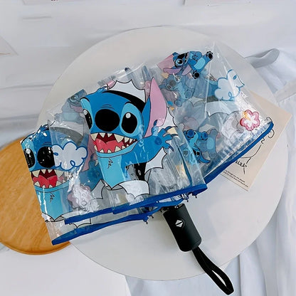 Cartoon Stitch Portable Folding Umbrella Cute Stitch Automatic Transparent Umbrellas Fashion Manual Umbrella Kid Birthday Gift