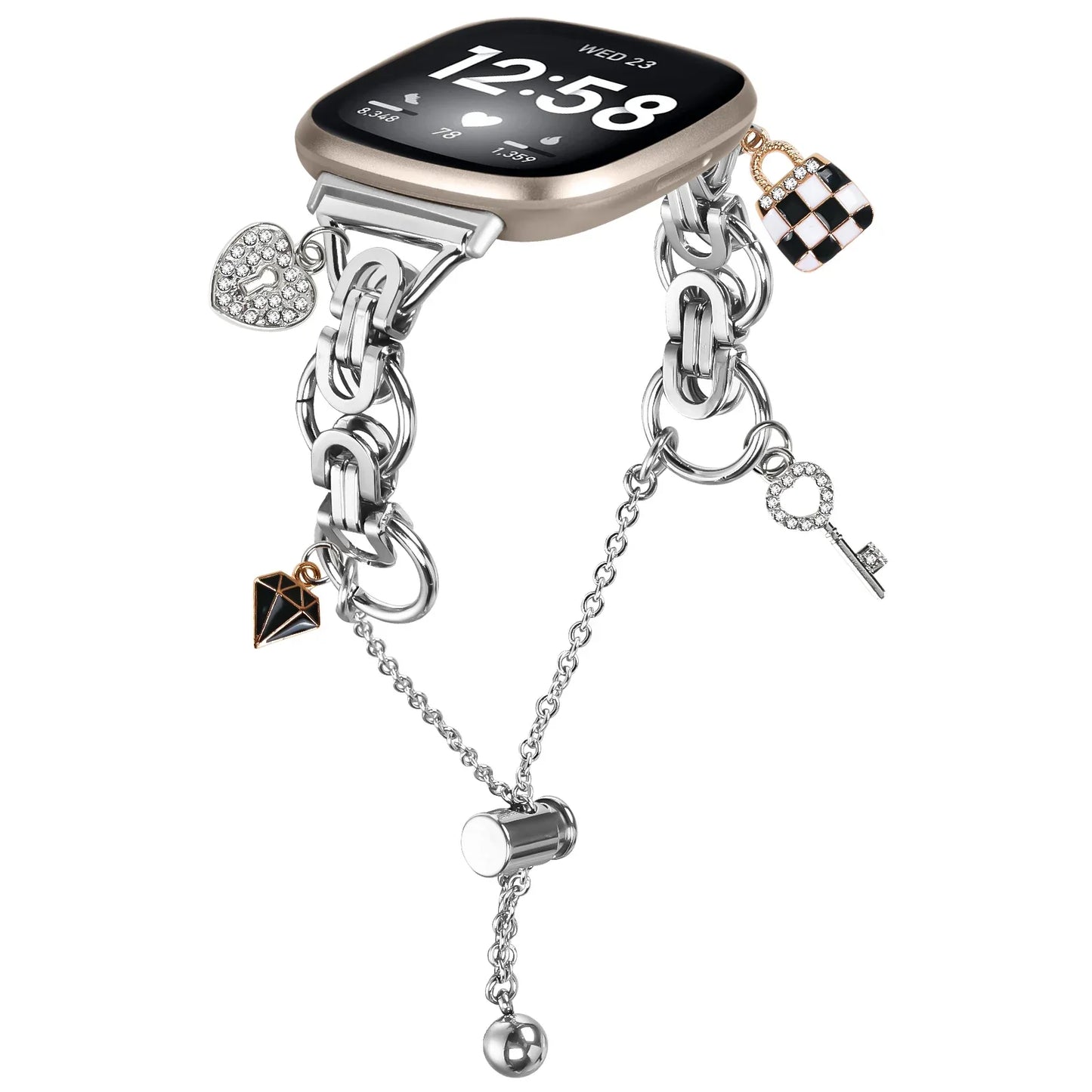 Metal Bracelet Charm Strap Compatible with  Fitbit Versa 3/Versa 4 Fashion Watches Decorations for Fitbit Sense/sense 2