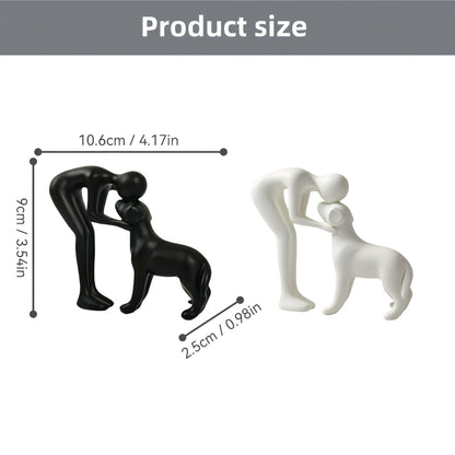 Une statue de chien noir et de propriétaire élégante et simple, un cadeau chaleureux pour les amoureux des animaux de compagnie et une décoration de table pour la maison qui n'est pas facile à casser