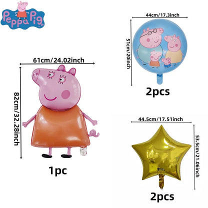 Peppa Pig Theme George Pig Dad Pig Mother Combination Set Aluminum Film Balloon Birthday Children's Day Party Decoration Backgro