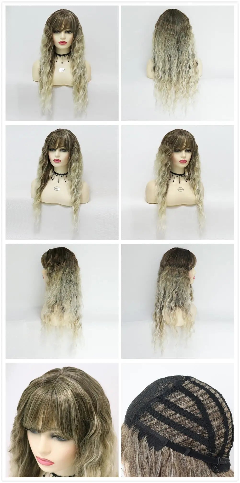 Perruque blonde bouclée cheveux synthétiques longs naturels perruques ondulées pour femmes blanches, raie libre, racines foncées, perruques ombrées, perruque ondulée tendance + autocollants