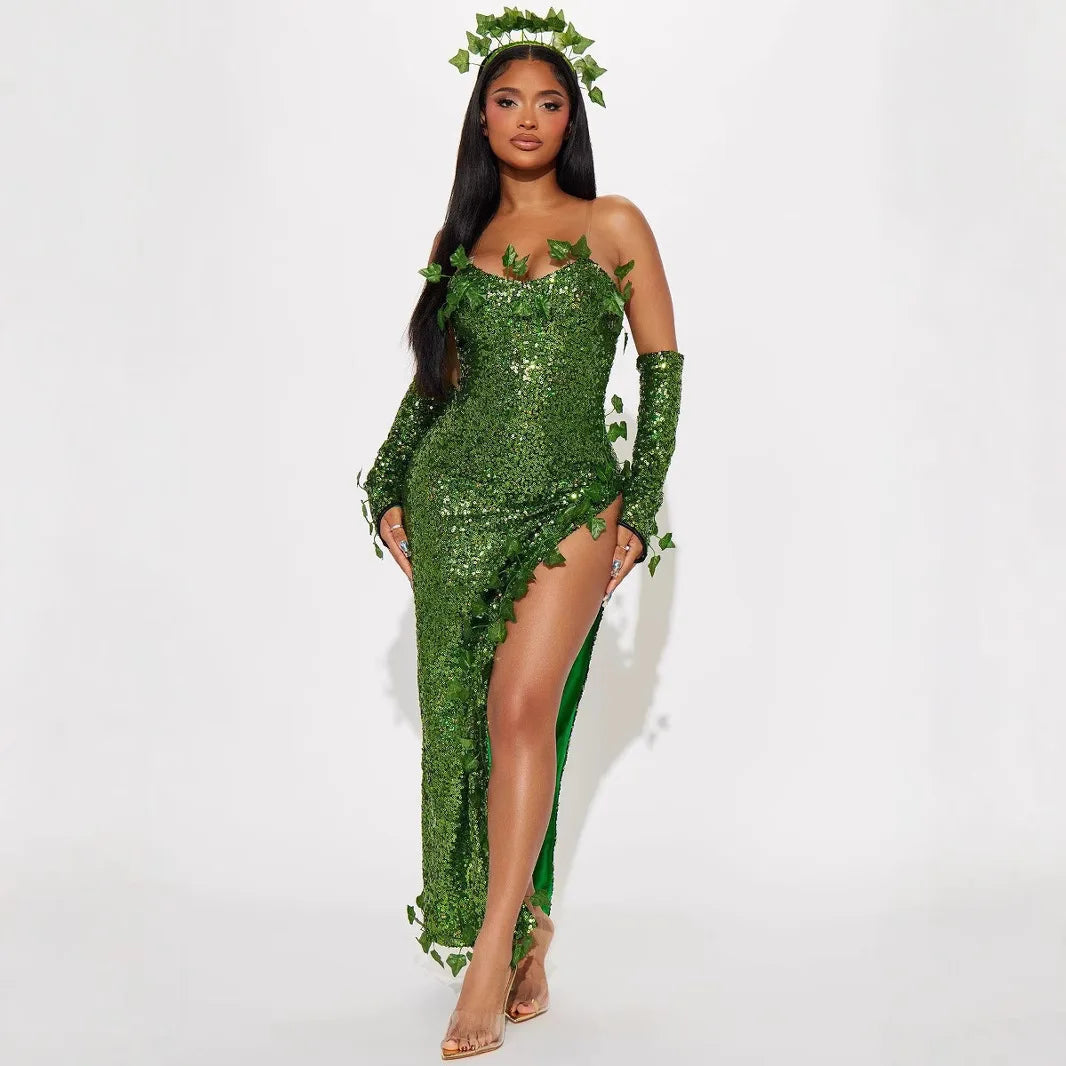 2025 European and American Costumes Adult Leaves Halloween Costumes Dance Dresses