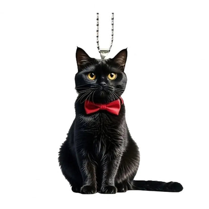 Pendentif Chat en Acrylique Décoration Suspendue avec Cordon Facile à Accrocher Breloque Ornement pour Rétroviseur Intérieur Accessoire Décoratif de Voiture 2D
