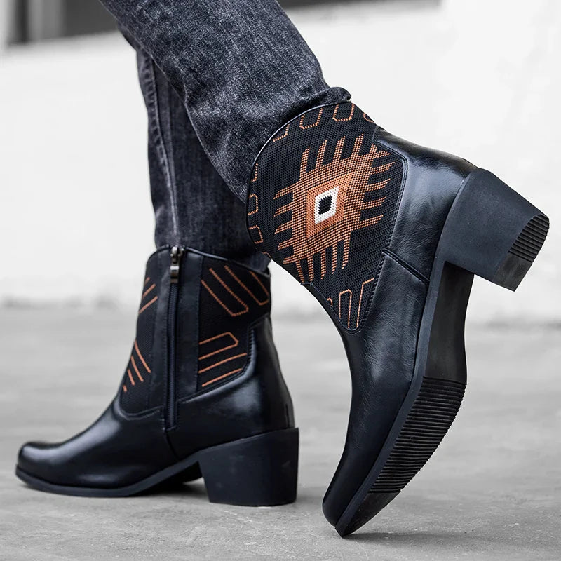 Cowboy Classic Fashionable Embroidered Pull On Boots with Wide Square Toe Western Retro Boot Durable 2025 Boots For Men
