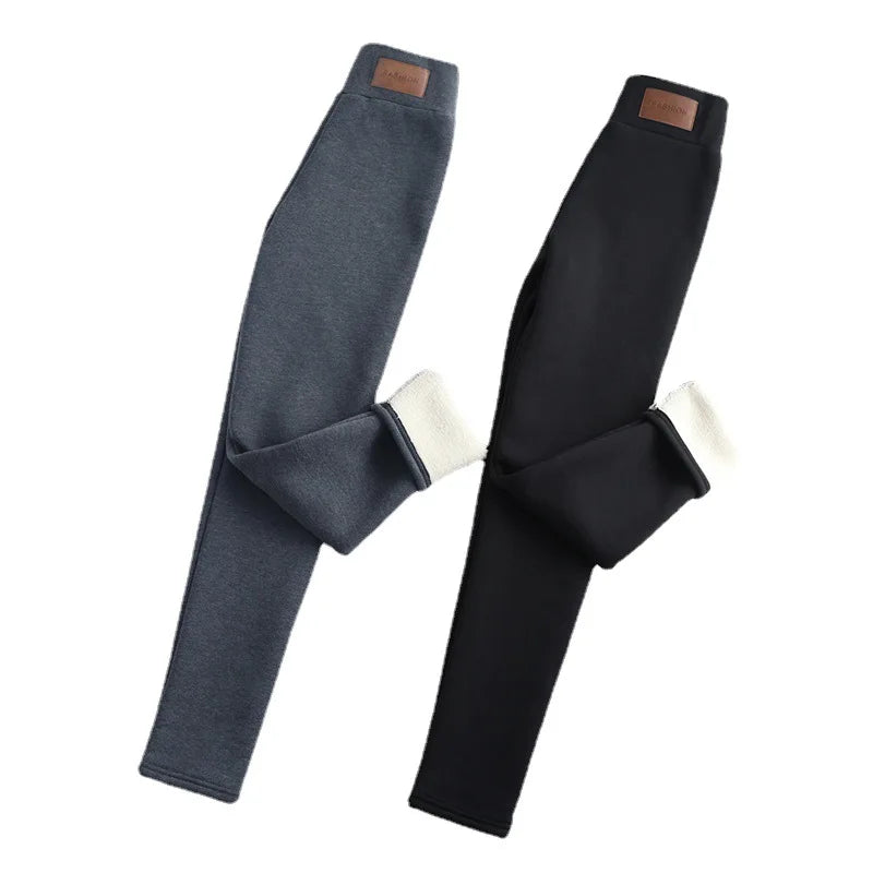 Leggings d'hiver épais pour femmes, doublés polaire chaude, pantalon thermique simple et tendance, leggings noirs amincissants, taille haute élastique, couleur unie