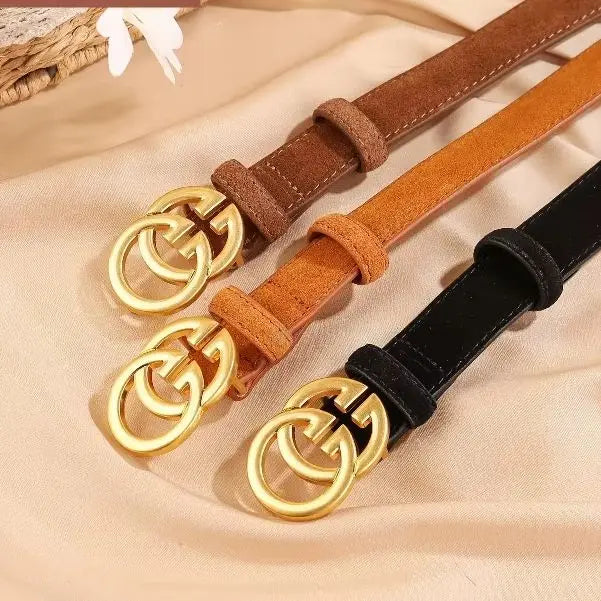 Ceinture en cuir de vache véritable noir pour femmes, boucle Double G, ceinture Slim réglable pour robes en jean et vêtements de bureau