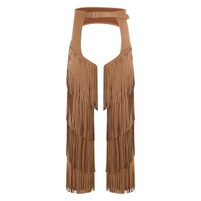 Pantalon Long en flanelle pour femmes, avec pompon latéral, taille, entrejambe ouvert, vélo, équitation, Cowgirl, Costume Cospaly d'halloween