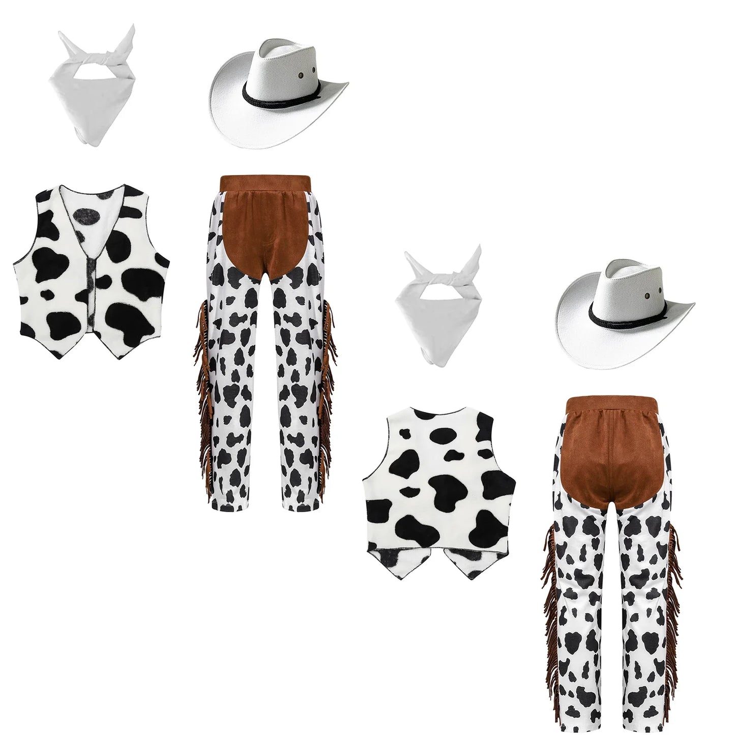 Costumes de Cowboy Western pour Enfants, Tenue de Cowboy pour Bol et Garçons, Chaps Pantalon avec Glaand Bandana Chapeau, Cowgirls fur s Up, ixd'Halloween