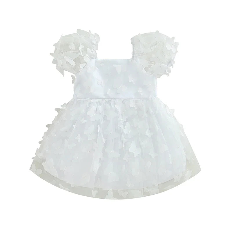 Robe en Tulle à manches bouffantes pour petites filles, tenue de fête d'anniversaire en maille fleur/papillon 3D, vêtements décontractés pour petites filles, robes de princesse
