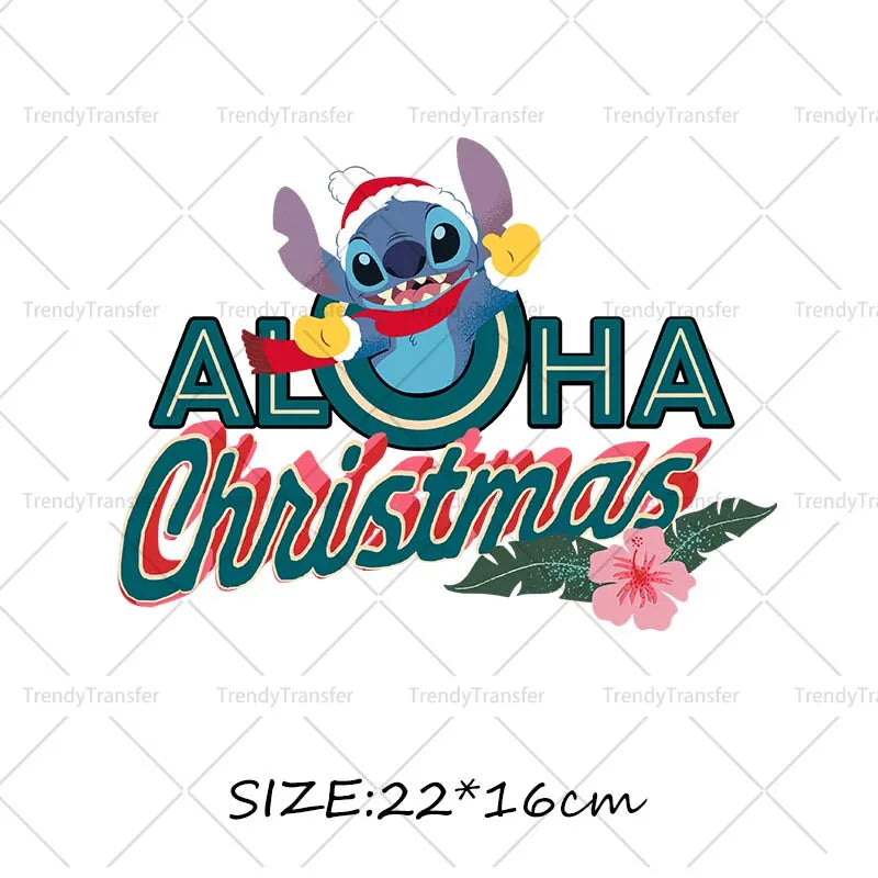 Autocollants thermocollants de Noël Lilo et Stitch pour vêtements, impressions thermiques, décalcomanies pour T-shirts