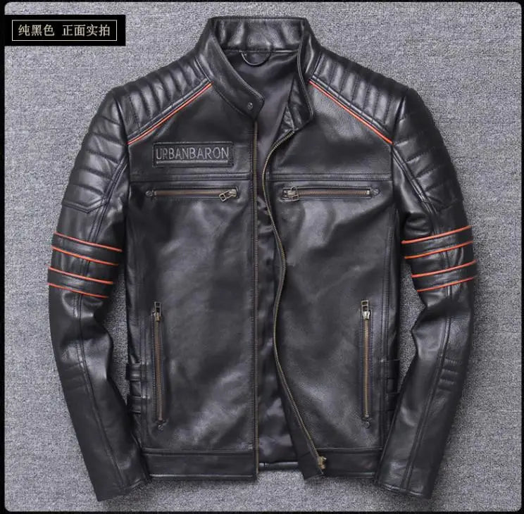 CC Shop.Brand skull cowhide coat.8XL Plus black slim genuine leather jacket,Rider leather cloth.Chaqueta de cuero esqueleto