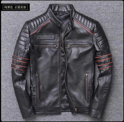 CC Shop.Brand skull cowhide coat.8XL Plus black slim genuine leather jacket,Rider leather cloth.Chaqueta de cuero esqueleto
