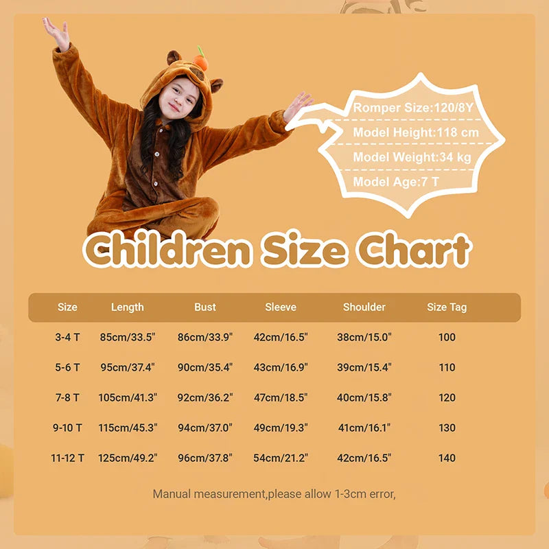 MICHLEY – Combinaison à capuche en flanelle motif Capybara pour enfant, pyjama, grenouillère, déguisement pour Halloween, pour garçon et fille