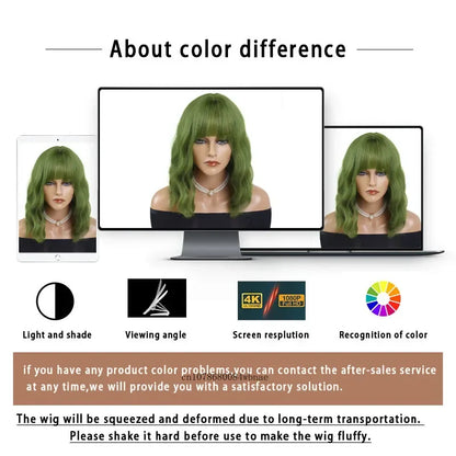 Synthetic Hair Blonde Short Curly Bob Wigs with Bangs Yellow Lolita Cosplay Wig for Women Daily Party Cosplay Heat Resistant
