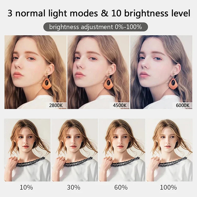 Lumière vidéo 26cm Selfie LED anneau lumineux réglable anneau rond lampe de remplissage avec support trépieds jante de lumière pour Tiktok maquillage Ringlight