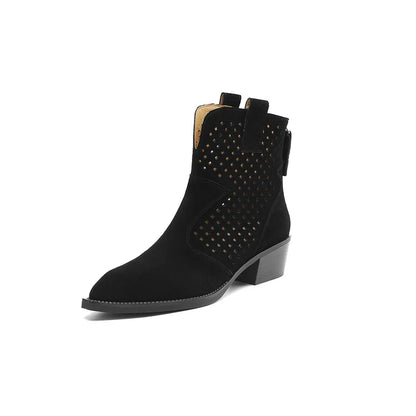 2025 Spring Autumn Chelsea Boots for Woman Cow Suede Pointy Toe Wedge Heel Ankle Boots Cutouts Comfortable Cowboy Boots Female