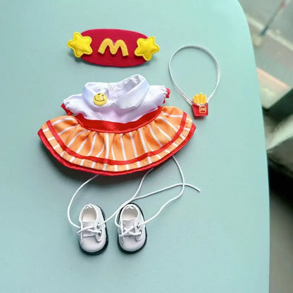 Labubu 17cm Clothes Outfit Accessories For Labubu Dolls Clothing Kids Gift French Fries Apron And M Hat Work Uniforms FF15G