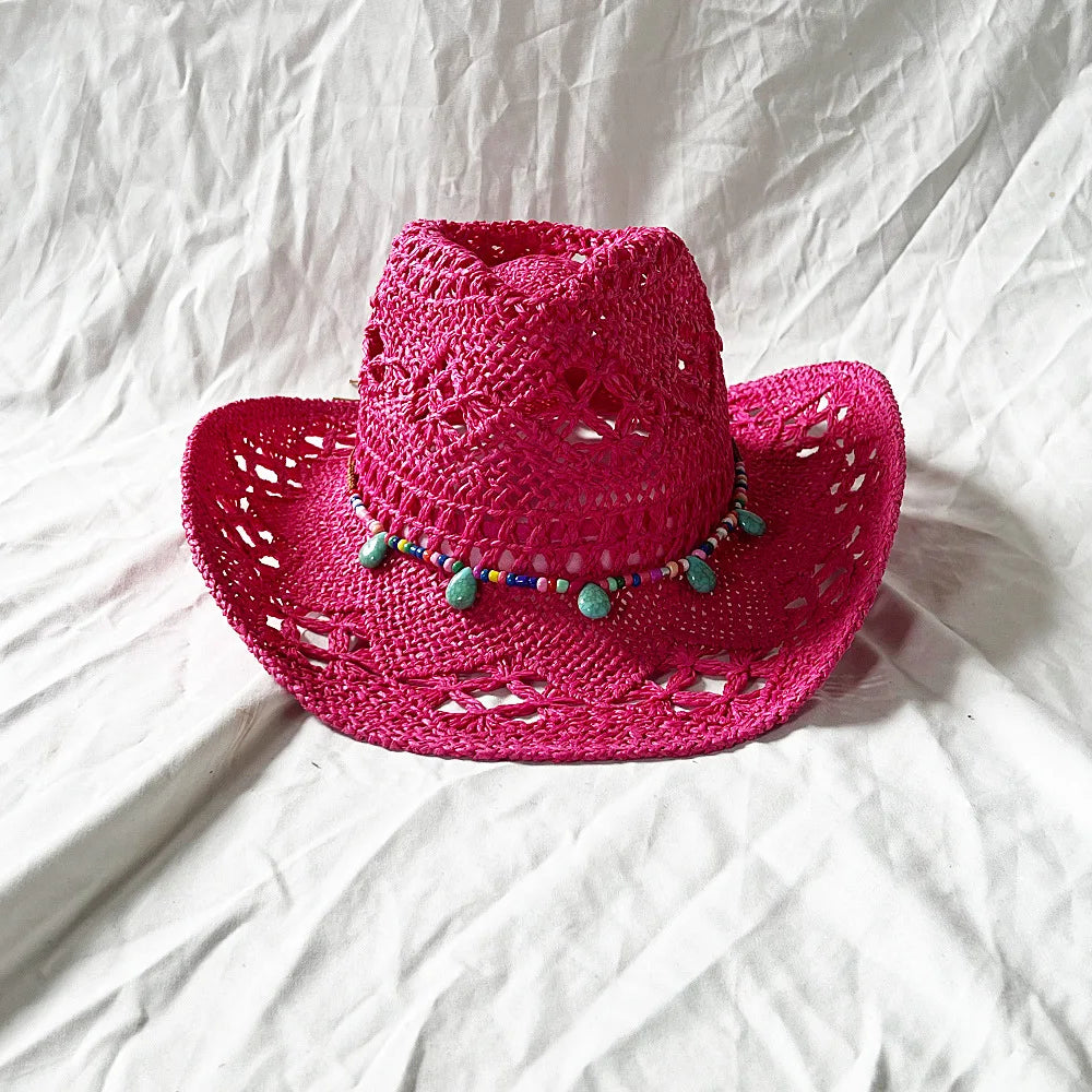 The latest Cowboy hat rose red retro straw hat 2023 new men's and women's jazz Cowboy hat straw hat sun hat summer hat sombrero