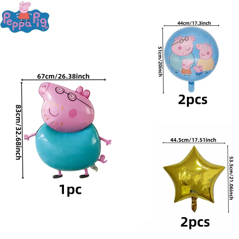 Peppa Pig Theme George Pig Dad Pig Mother Combination Set Aluminum Film Balloon Birthday Children's Day Party Decoration Backgro