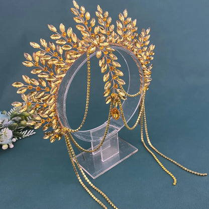 Serre-tête de mariée DZ131, accessoires pour cheveux de mariage, strass, coiffe pour femme, cristal jaune, serre-tête pour banquet, bandeau de fête