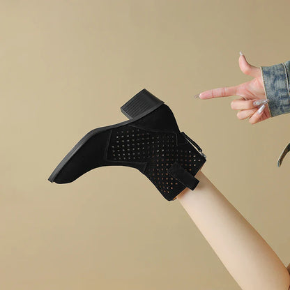 2025 Spring Autumn Chelsea Boots for Woman Cow Suede Pointy Toe Wedge Heel Ankle Boots Cutouts Comfortable Cowboy Boots Female