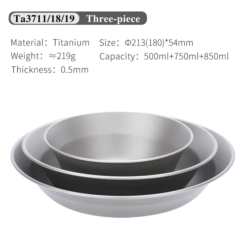 Tiartisan-Filles à repas de camping en titane, assiettes, ustensiles, randonnée en plein air, ultraléger, portable, empilable, plats à salade, ensemble de britware