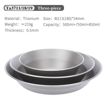 Tiartisan-Filles à repas de camping en titane, assiettes, ustensiles, randonnée en plein air, ultraléger, portable, empilable, plats à salade, ensemble de britware
