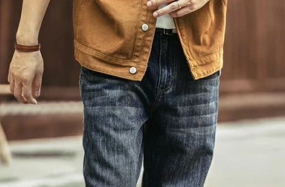 Cowboy Coat for Men Button Autumn Loose New In Denim Jackets Man Size L Japanese Retro Fashion Cowgirl Elatic Low Cost Clothing