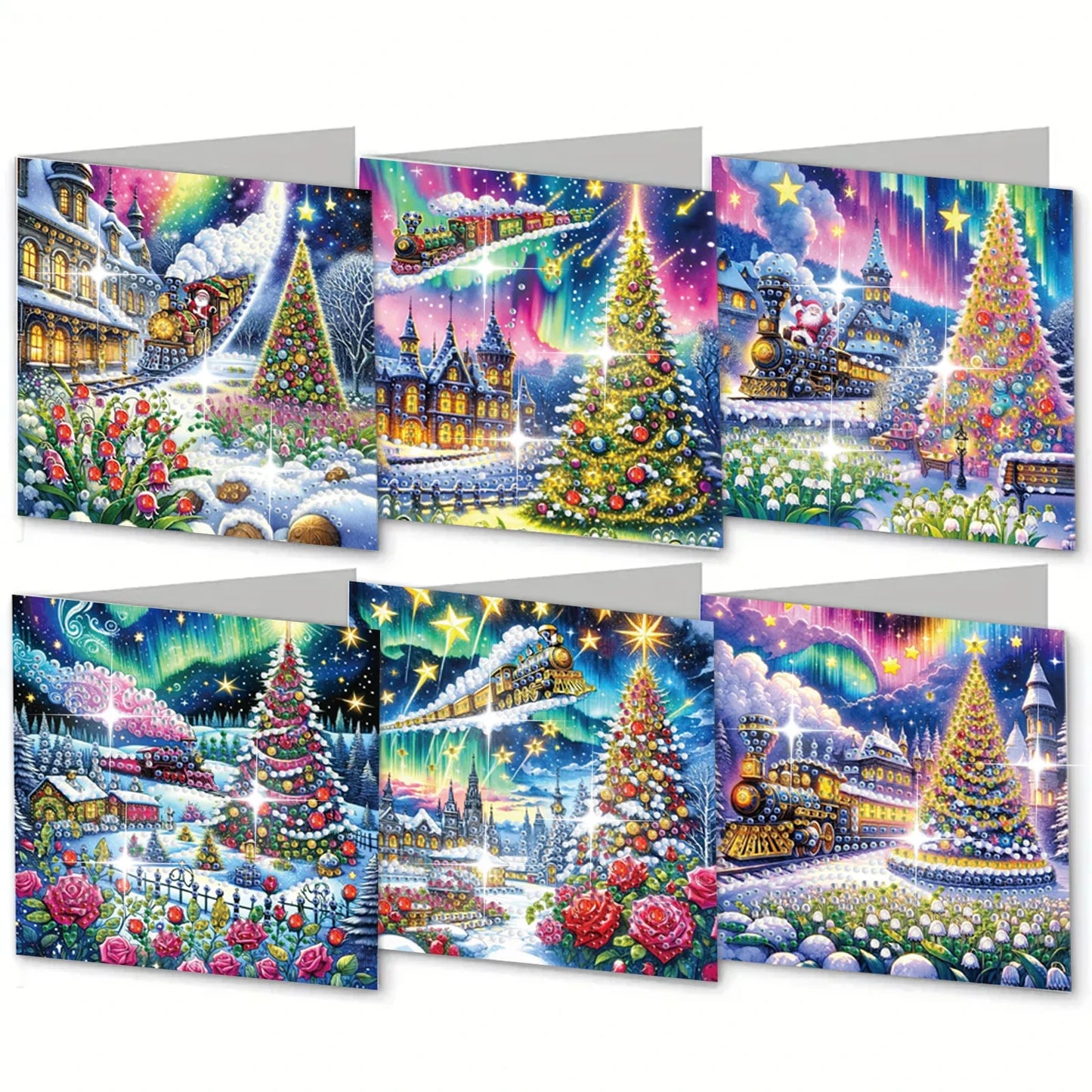 6 DIY diamond paintings Christmas-themed paper greeting cards with diamond stickers are perfect for family gatherings