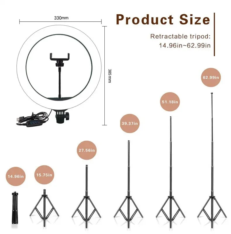 Anneau lumineux LED circulaire avec support pour téléphone, éclairage de studio, lampe pour caméra photo et vidéo YouTube, prise de vue Vlog et selfie