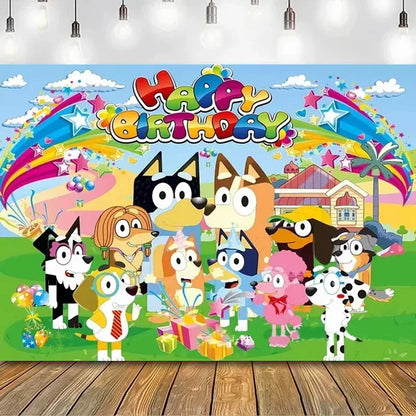 Bluey Moose Birthday Background Banner Anime Bluey Bingo Family 210x180cm Children's Birthday Party Decoration Background Cloth