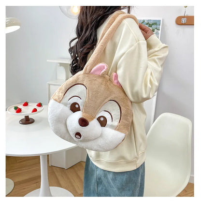 Plush Cartoon Chipmunk Squirrel  Large Capacity Shoulder Bag Sweet Versatile Cute Women's Bag Stitch Mobile Cosmetics Storage