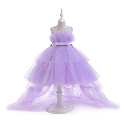 Formal evening gowns for children, elegant evening dresses for girls, with train, detachable princess dress