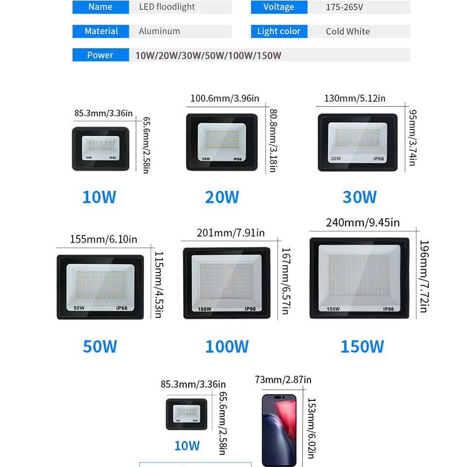LED projecteur 10W 20W 30W 50W 100W AC 220V LED projecteur IP66 étanche réflecteur projecteur réverbère lampe de jardin extérieure