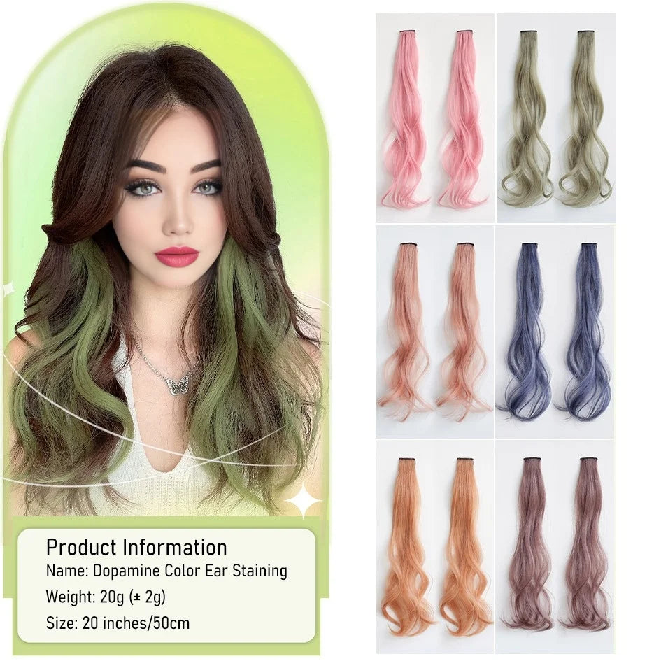 Extensions de cheveux bouclés colorés synthétiques 2 pièces/ensemble 50cm/60cm, ondulation d'eau rose/bleu/violet, perruque Halloween/Noël