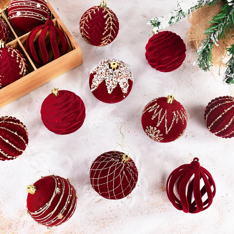 Grandes Boules de Noël Rouge de 8cm, Décorations pour la Maison, Cadeau de Nouvel An, 2024, 2025