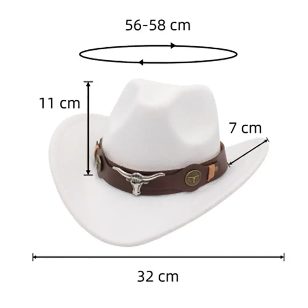 Chapeau de cowboy occidental en feutre pour femme, accessoires de tête de bœuf, bande vache, casquette de cow-girl à bord enroulé, style ethnique, style tibétain doux, chapeau haut de forme